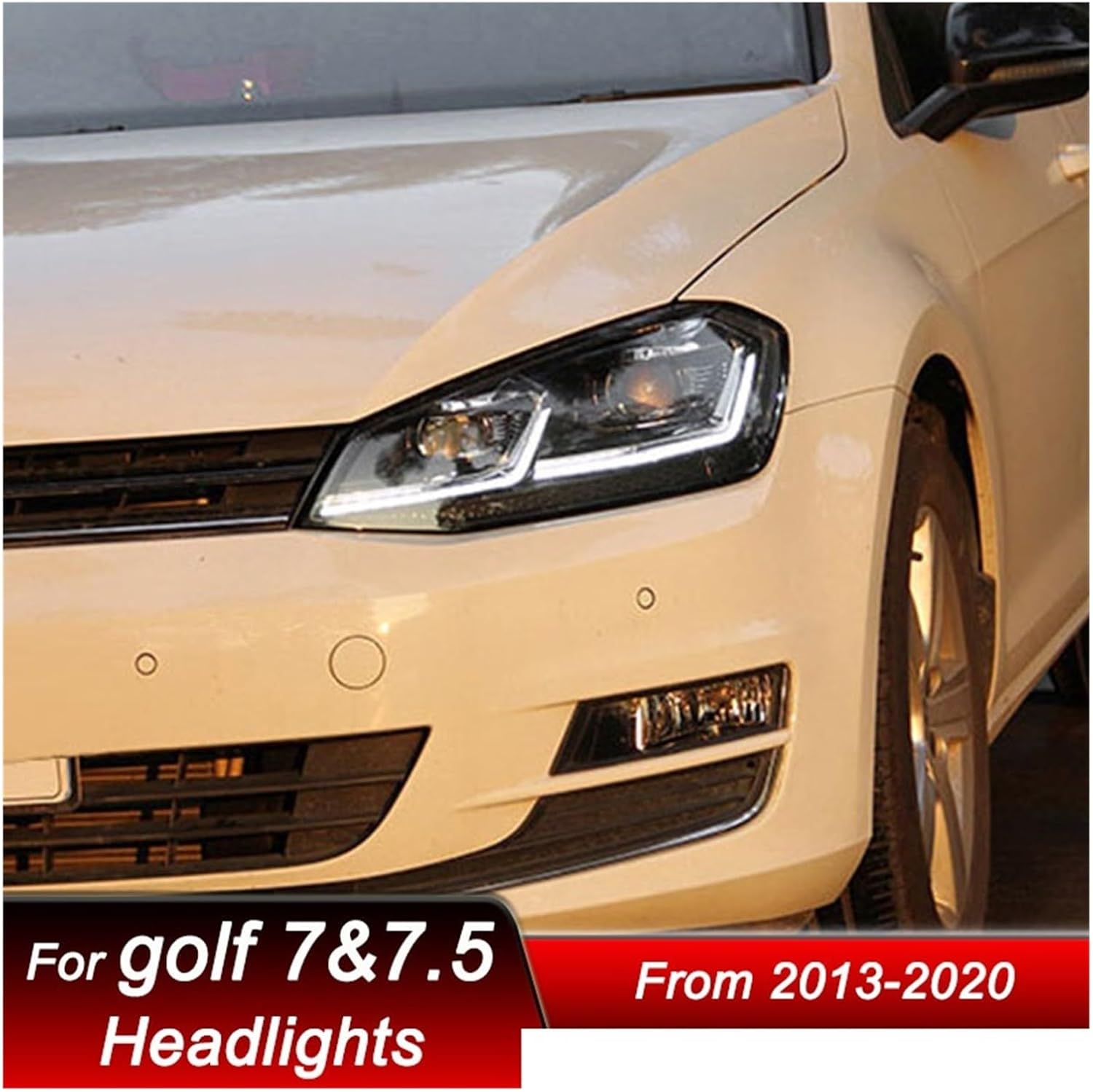 Car Headlights Compatible For VW Golf 7 7.5 MK7 2013-2020 Low To LED Auto Headlamp Assembly Projector Lens Accessories Kit(Red,Golf 7.5,RHD)