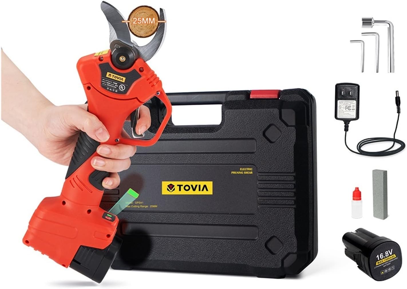 Electric Pruning Shears, 25mm/30mm/40mm Cordless Pruner Shear Efficient Fruit Tree Bonsai Pruning Electric Tree Branches Cutter 16.8V/21V Battery