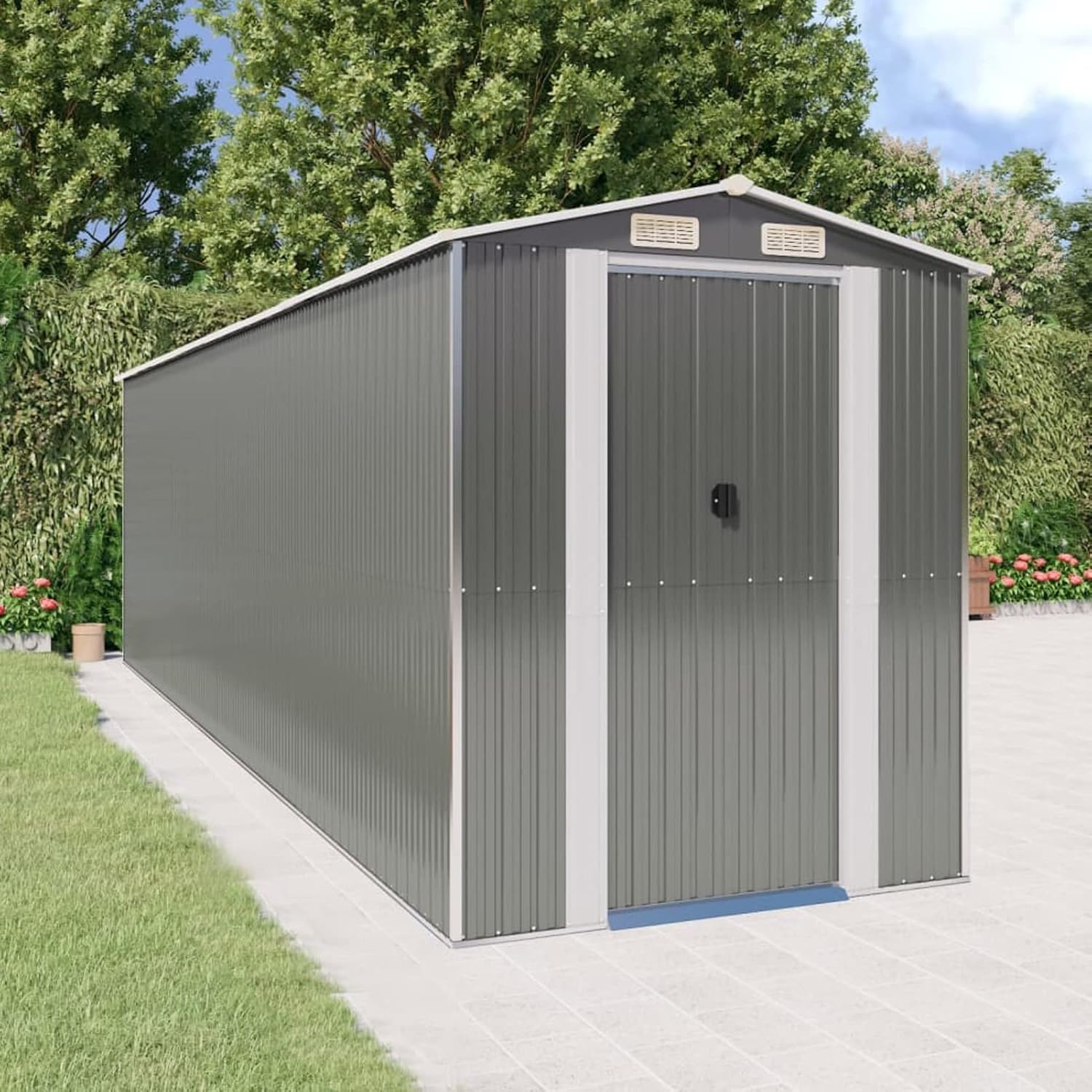 Garden Shed Garden Tool Storage Shed with Vent, Outdoor Galvanized Steel Storage House Storage Organizer with Door for Backyard, Garden, Patio, Lawn - Light Gray 75.6