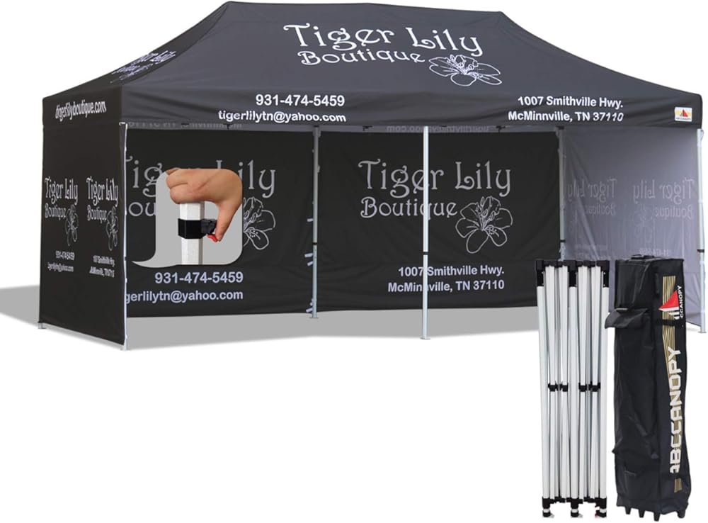 AbcCanopy Pro Digital Printed Custom Canopy Ez Pop up Commercial Garden Tradeshow Canopy with Wheeled Carry Bag (10x20 Canopy+4 Walls)