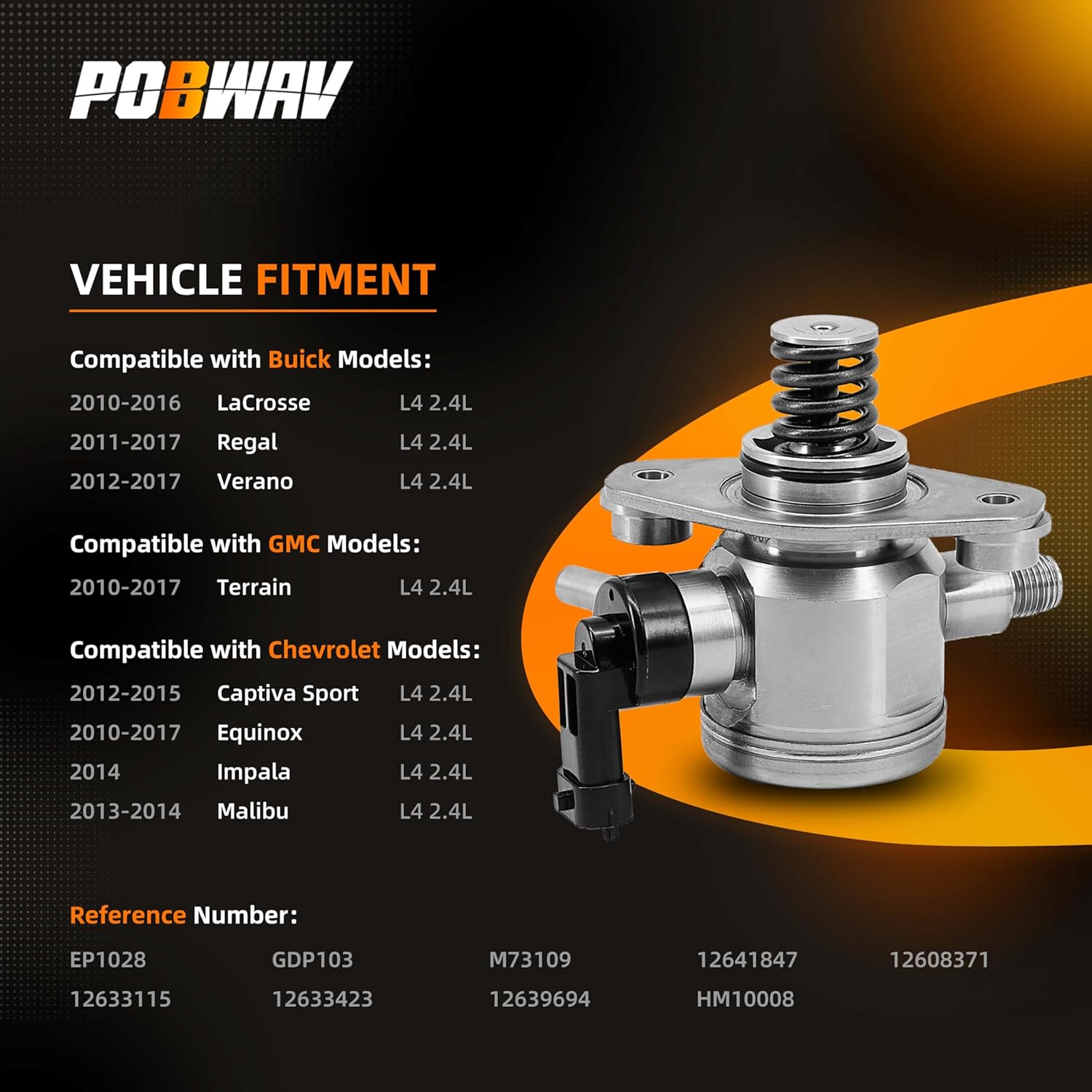 12641847 EP1028 High Pressure Fuel Pump with Gasket and Bolts Compatible with Chevrolet Equinox, Malibu, Captiva Sport, Impala, Buick LaCrosse,Regal, GMC Terrain and other 2.4L 2009 to 2017