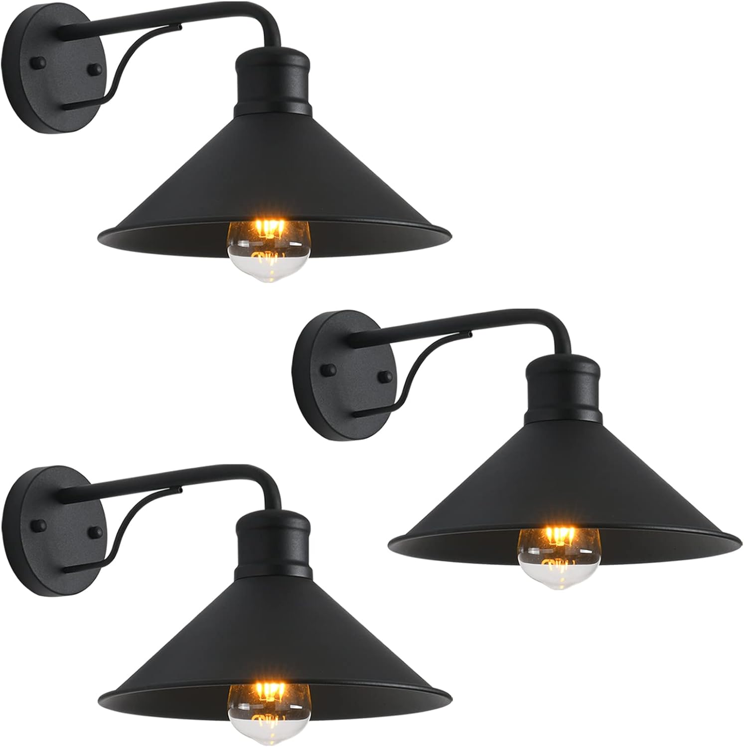 3 Pack Outdoor Wall Lights Wall Mount for House Front Porch Wall Light Fixtures Matte Black Farmhouse Wall Sconce, Classic Barn Lights Outdoor & Indoor-E26 Socket