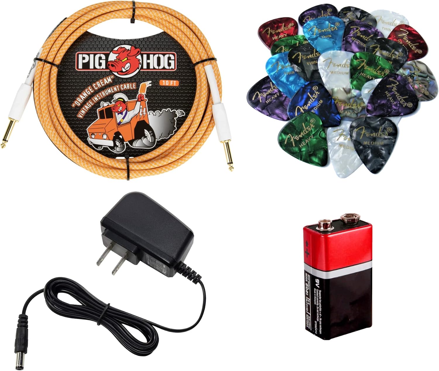 Orange Amps Crush Mini 3W Guitar Amp Combo Set with Power Adapter, Pig Hog Instrument Cable, 24x Guitar Picks, Battery & Liquid Audio Polishing Cloth - Portable Mini Amplifier