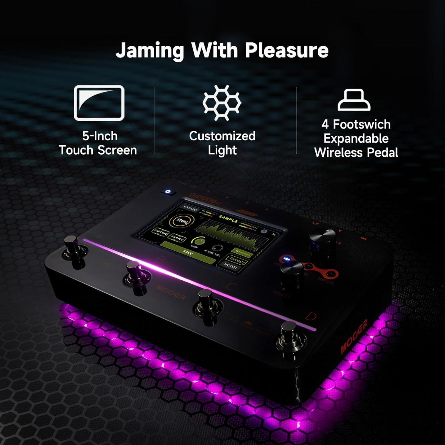 MOOER GS1000 Li Guitar Multi-Effect Processor Amp Sampling Dual Effects Chains with XLR Mic Input, Touch Screen, and 350+ Effects, Electric Guitar Pedal with 120 Sampling Slots, MIDI Port, Battery