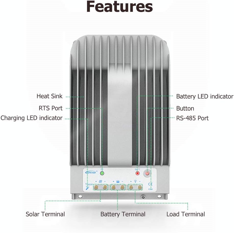 EPEVER Tracer 4215BN 40A MPPT Controller 12V/24V Auto,Max 150V, 520W/1040W Input with LCD Display for Sealed, Gel, Flooded Lead-Acid Battery