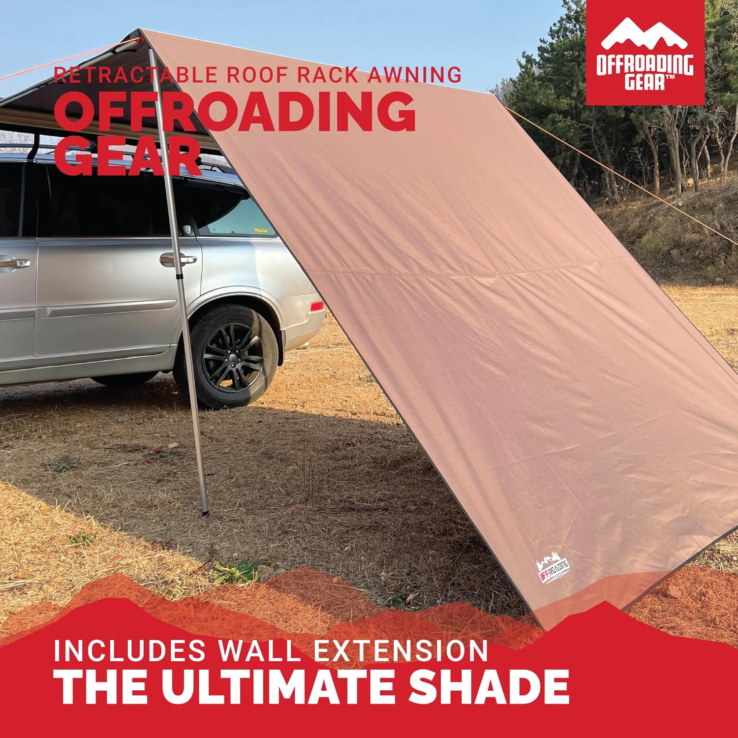 Offroading Gear 4x4 Accessories| Roof Rack Awning (Retractable) W/Free Side Extension | 6.5' x 6.5'| for SUV| RV| Jeep| Truck| Van| Car| Etc.