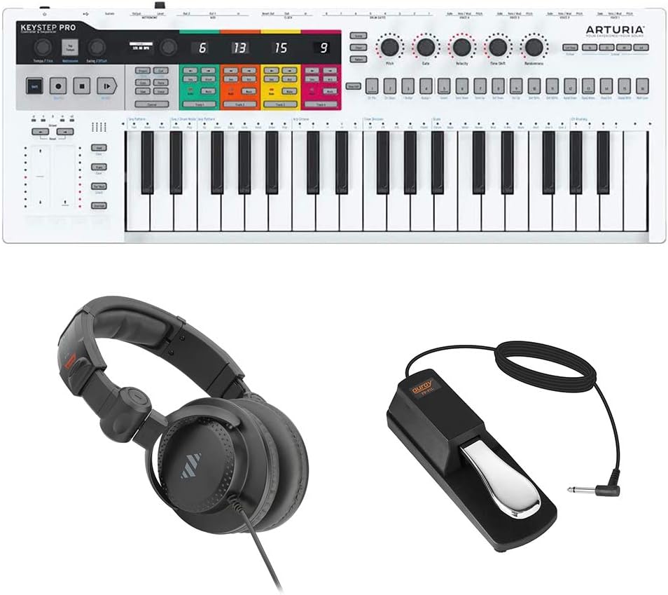 Arturia KeyStep Pro 37-key Keyboard Controller & Sequencer with Studio Monitor Headphones & Sustain Pedal Bundle