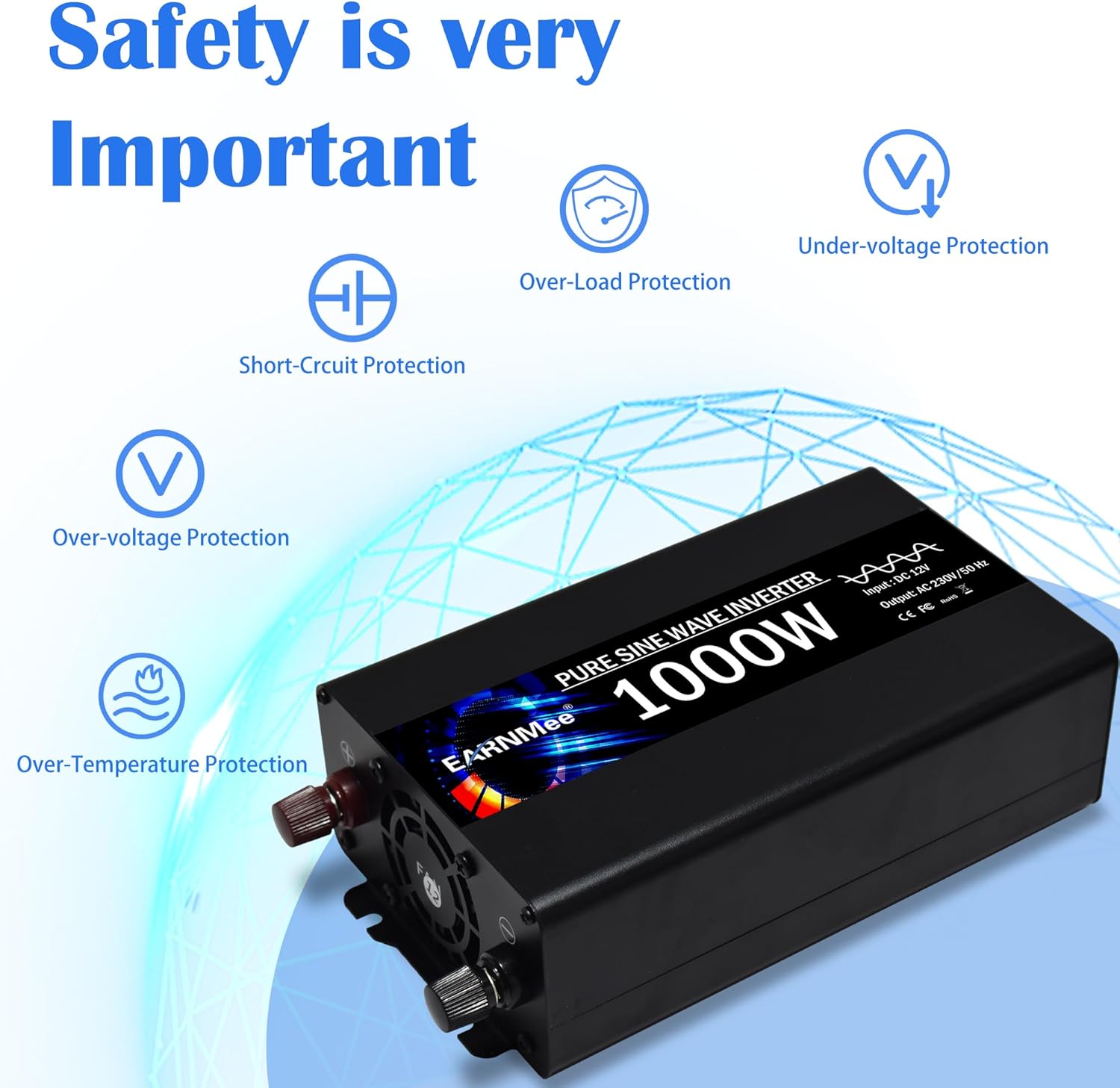 1000W Inverter,Car Inverter, Pure Sine Wave Output,DC 12V to AC 110V 120V for Truck,Solar,Outdoor,RV,Power Converter with LCD Display