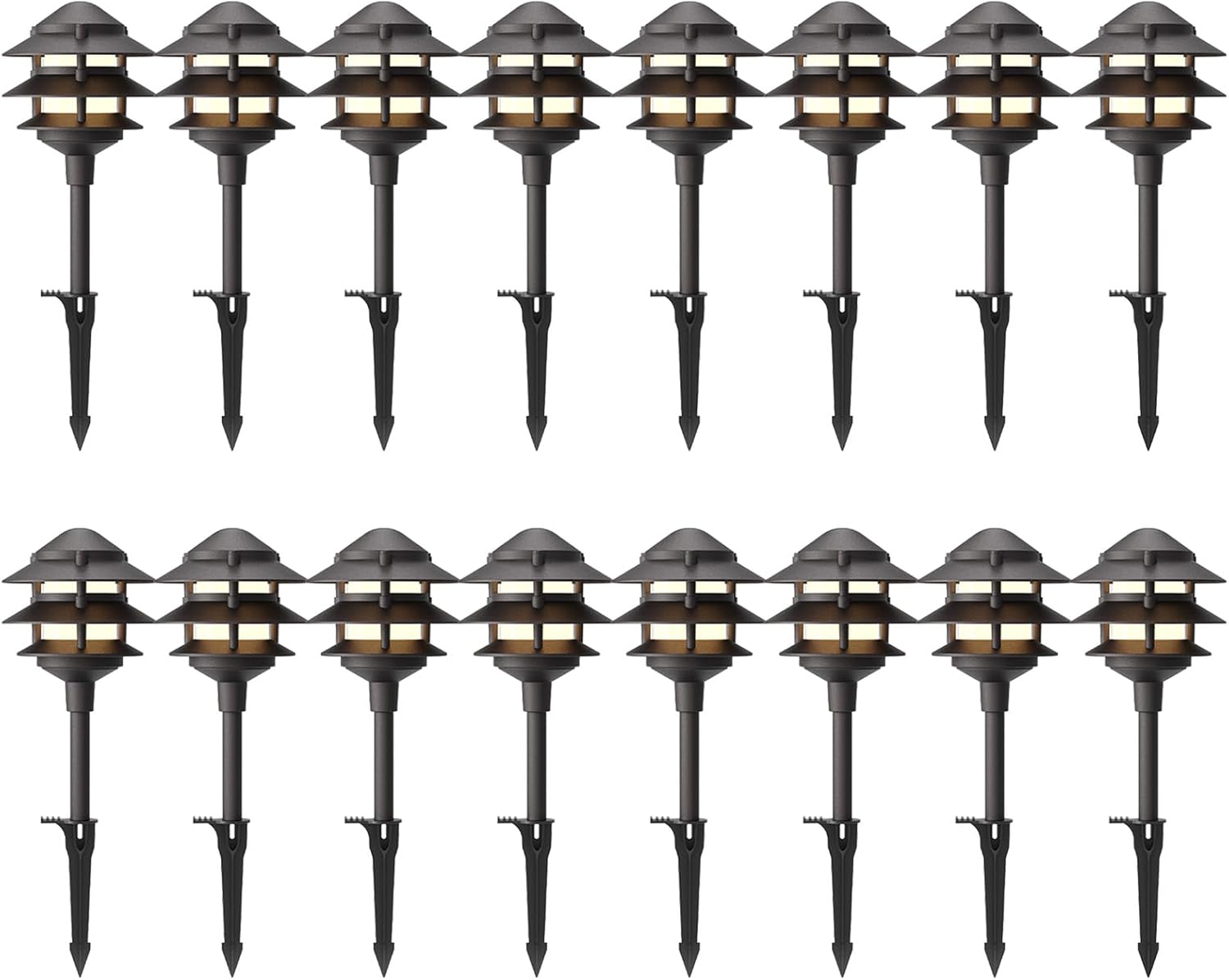 GOODSMANN Landscape Lighting 16PK Pathway Lights Low Voltage 2.2 Watt LED 12V AC Landscape Lights 30 Lumen Warm White with Cable Connectors Metal Stakes