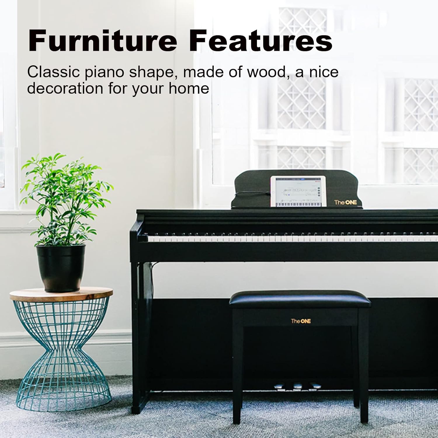 The ONE Digital Piano and Bench, Smart Teaching Piano Keyboard with 88 Hammer Action Keys for Beginner/Adult