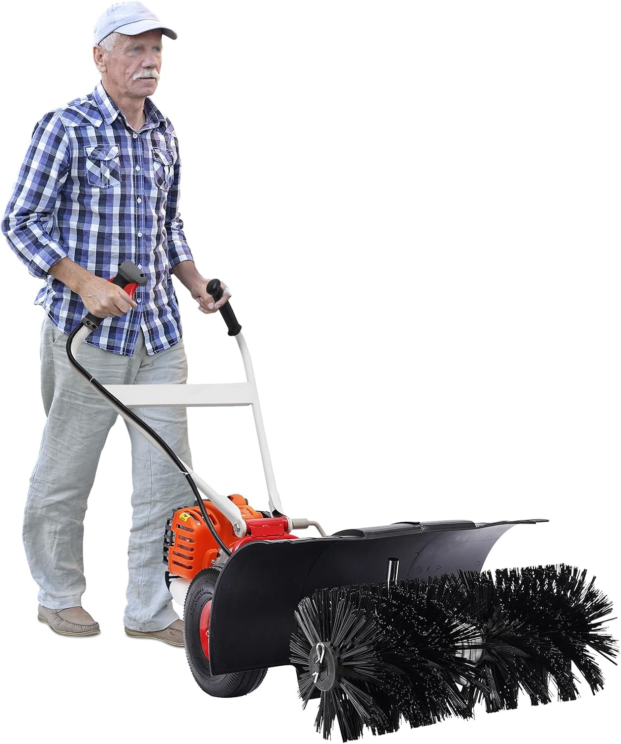 52CC 2.5HP Gas Powered Walk-Behind Sweeper, 2-Stroke Single Cylinder Artificial Grass Brush for Driveway, Turf & Snow Cleaning, 8500-10500 RPM Commercial Grade Broom