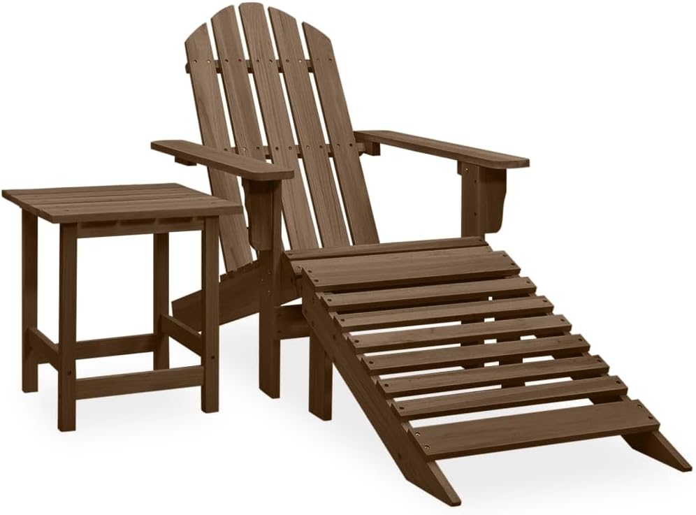 Patio Adirondack Chair with Ottoman&Table Solid Fir Wood Brown,Sturdy and Comfy Adirondack Chair with Ottoman and Table for Outdoor Enjoyment Patio Furniture Sets, Outdoor Furniture Sets