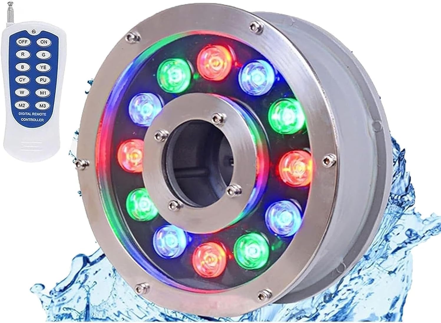 Well Lights Landscape, LED Well Lights, Middle Hole Pond Lighting, Stainless Steel LED Swimming Pool Lamp, with Remote Control Led Spot Lights(24W(12V))