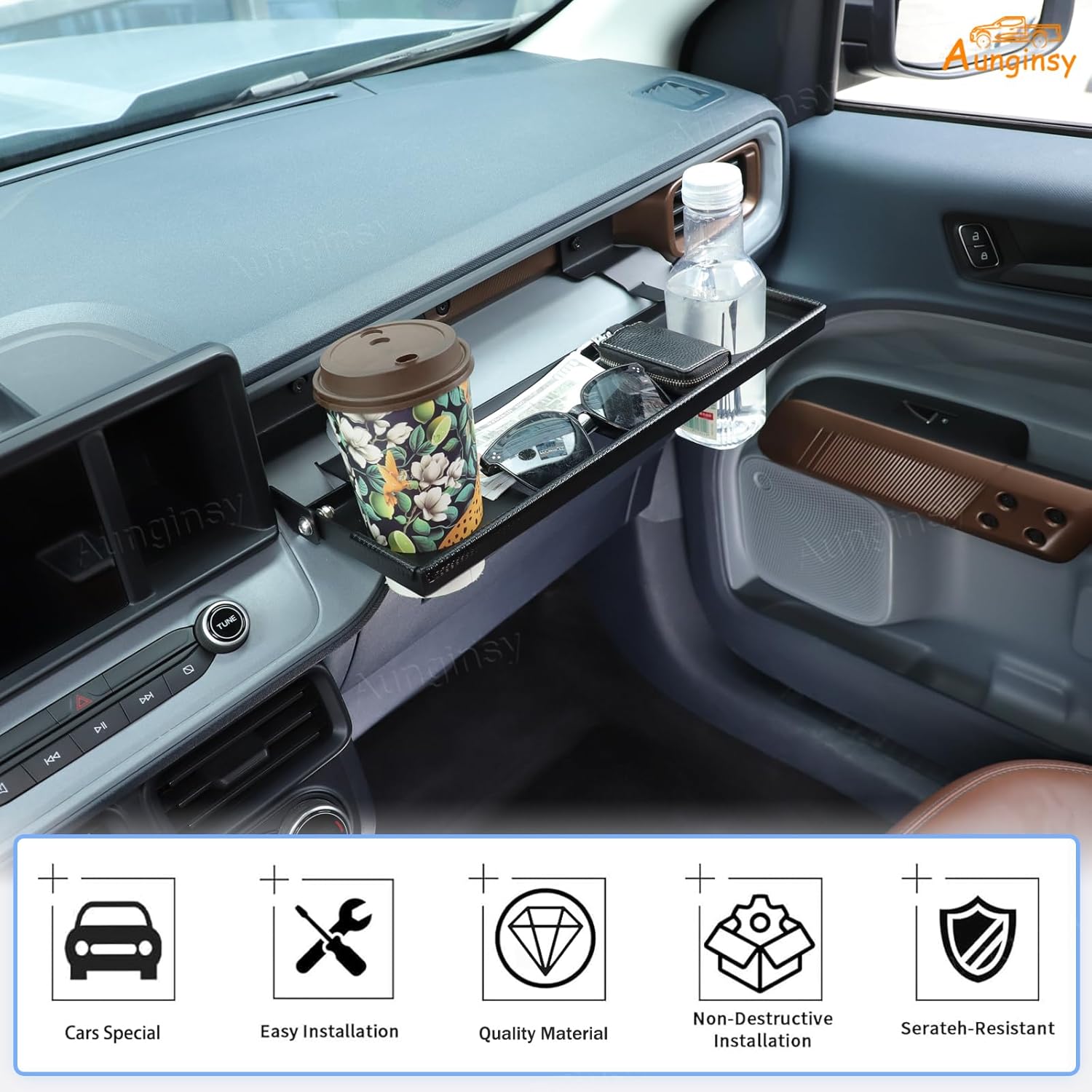 Car Passenger Storage Organizer Tray Compatible with Ford Maverick 2022-2024, Center Console Dash Co-Pilot Multifunctional Storage Rack Shelf Panel Foldable Mount Bracket Expansion Baffle Accessories