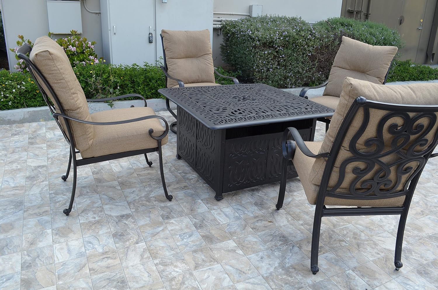 Santa Anita Outdoor Patio 4 Swivel Rocker Chairs and Square 42