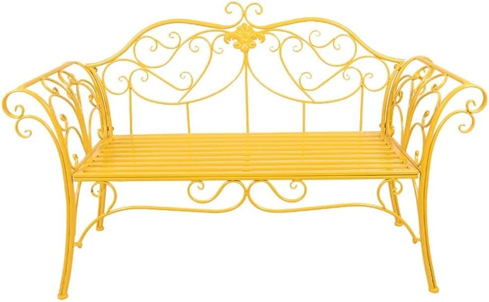 Outdoor Garden Bench, Patio Porch Chair Furniture, 52in Garden Bench Park Terrace Leisure Bench, Courtyard Metal Double seat Outdoor Furniture Chair, Weather-Resistant Porch Chair Deck(Yellow)