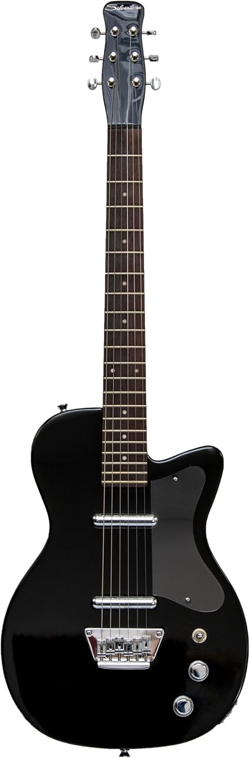 Silvertone 6 String Solid-Body Electric Guitar, Right, Gloss Black, standard (1303BK)