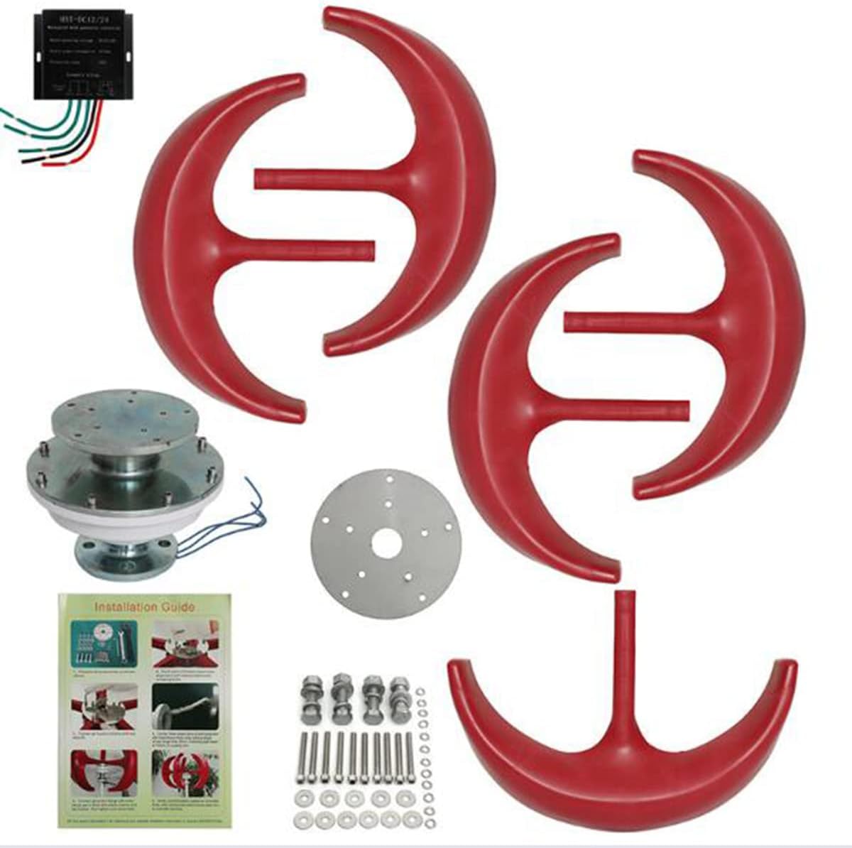 WANGGANG Solar Generator Wind Turbine Kit,8000W with 5 Blades Speed Start Wind Power Generator with Charge Controller Turbine Generator Kit for Marine Home Windmill (Red)