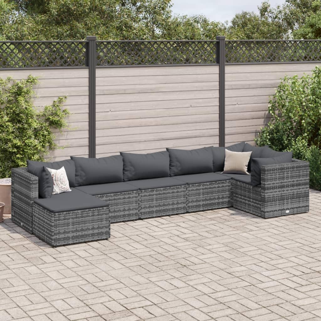 7 Piece Patio Lounge Set with Cushions Gray Poly Rattan,Stylish and Durable Garden Lounge Set for Ultimate Outdoor Comfort and Relaxation Patio Furniture Sets, Outdoor Furniture Sets
