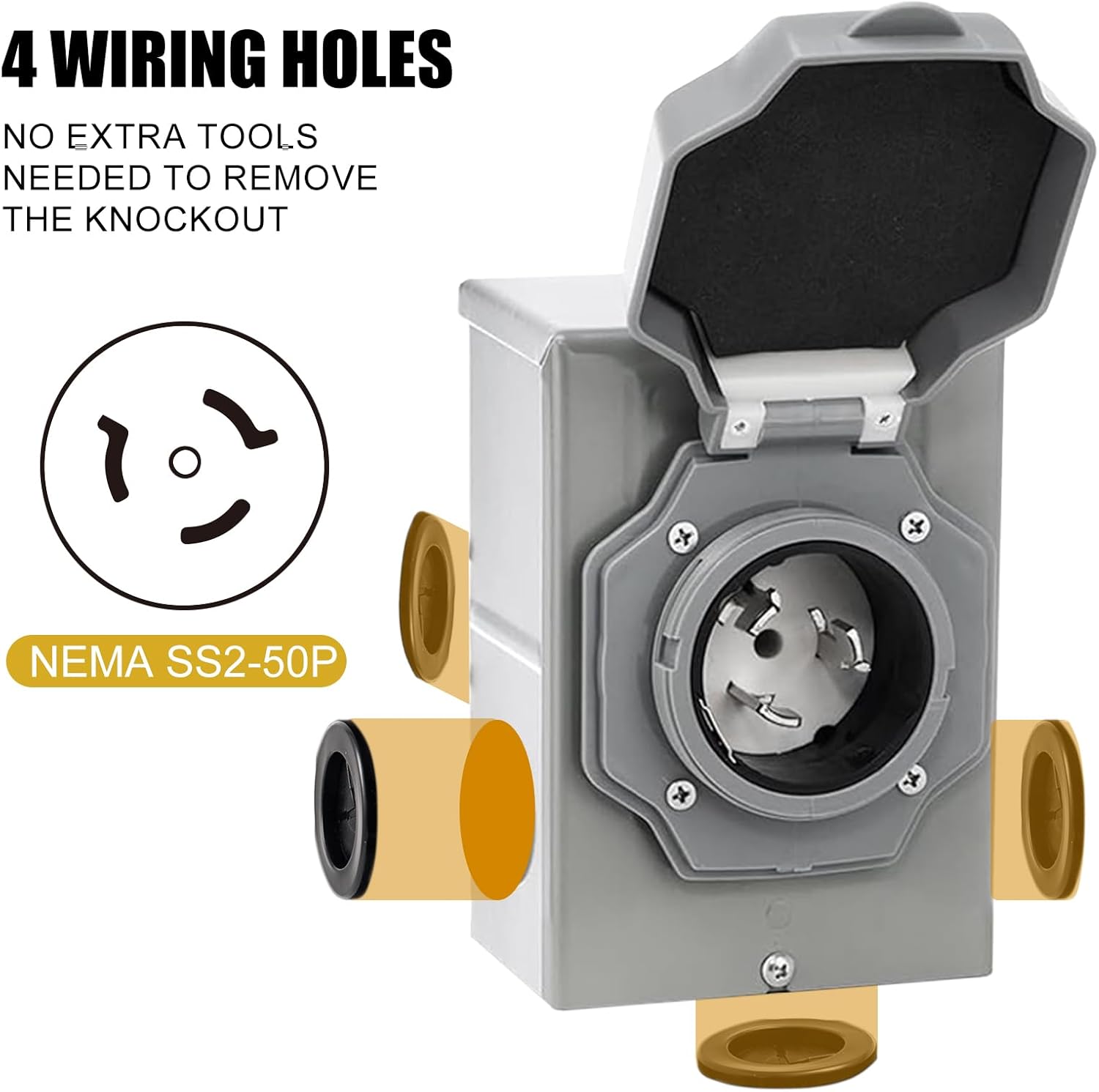 50 Amp Generator Cord and Power Inlet Box, 25Ft Generator Extension Cord, STW 6/3 + 8/1 125V/250V UL Listed Power Cords NEMA14-50P/SS2-50R & CS6364 for RV Camper and Generator to House