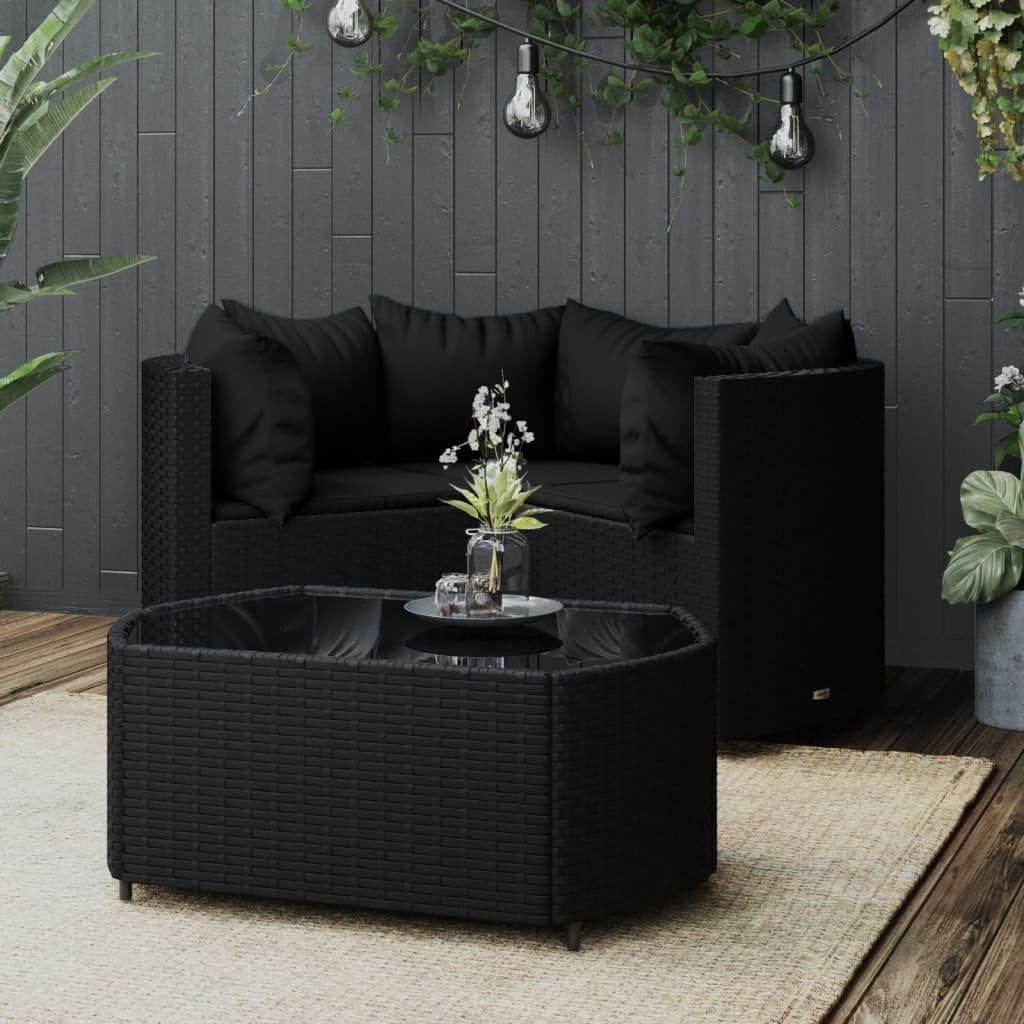 Furniture Sets 4 Piece Patio Lounge Set with Cushions Black Poly Rattan,Stylish Outdoor Lounge Set: Rattan Furniture for Patio, Garden, and Relaxation Garden Conversation Sets