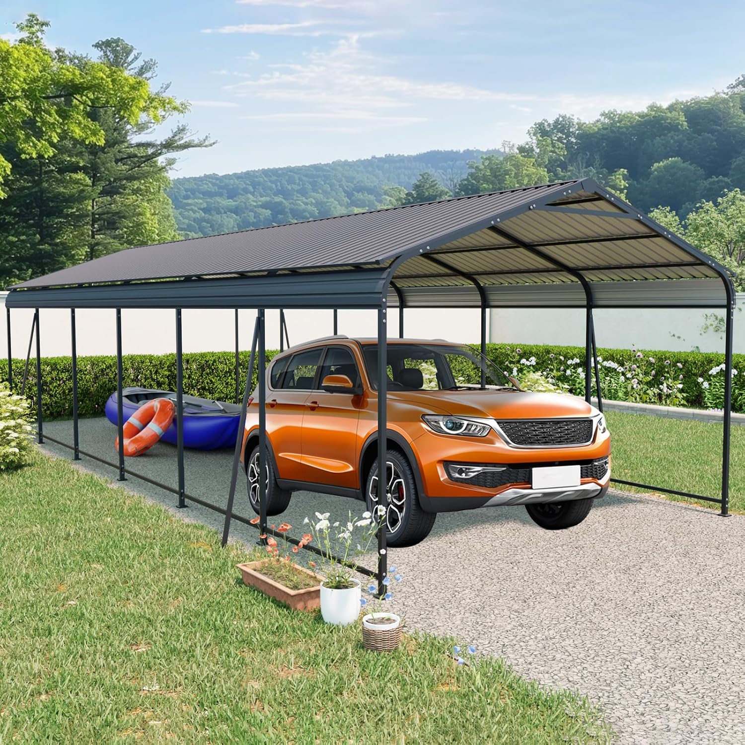 Heavy Duty Metal Carport Canopy Garage Shelter Outdoor Rv Car Ports Truck Awning Large Driveway Parking Rain Snow Protection Roof Steel Frame Canopy Car Port Cover Shelter Carports,1232FT