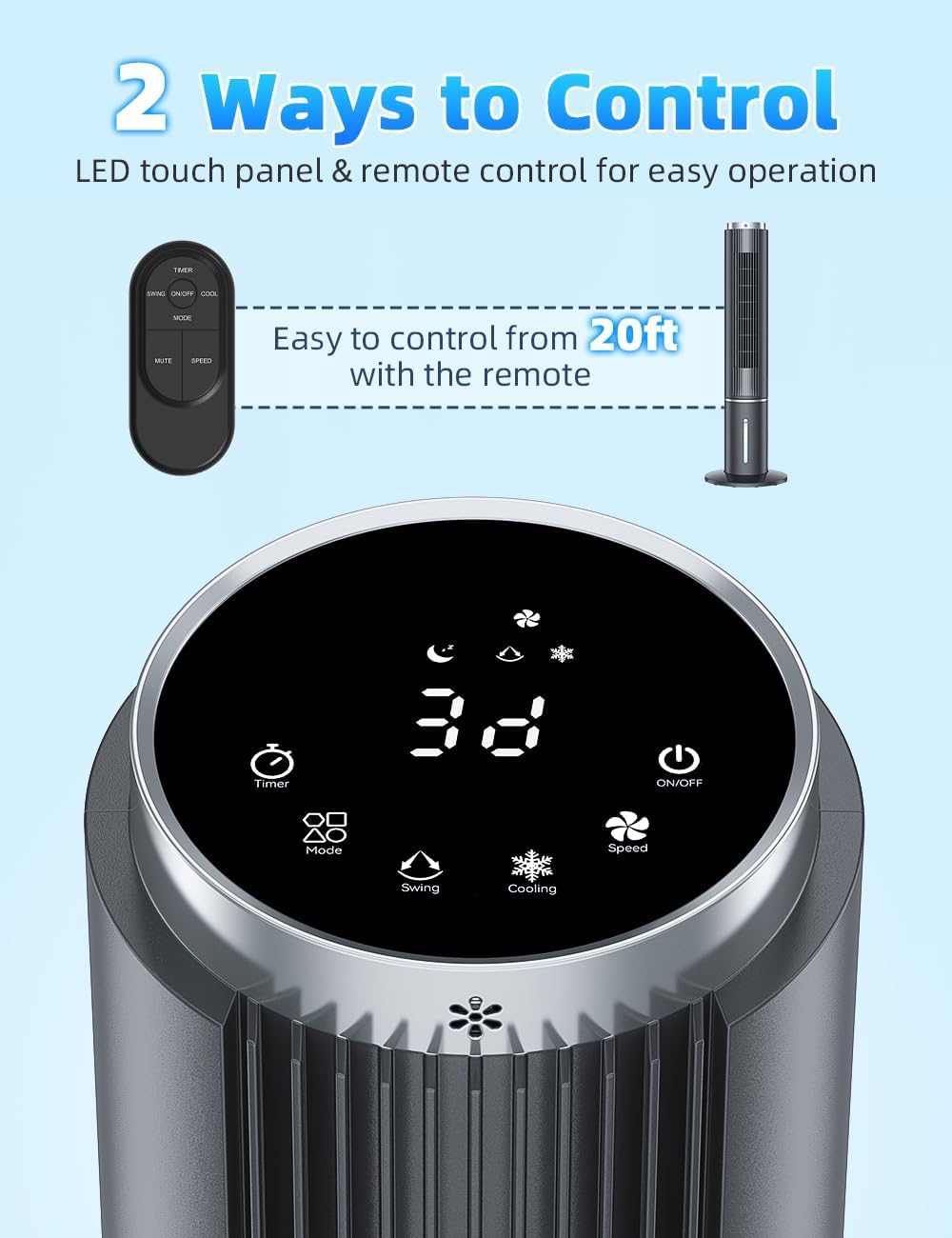 42 INCH Windowless Portable Air Conditioners w/4 Modes & 3 Speeds, 1-Gal Tank for 15H Cooling, 12H Timer, Swamp Cooler Air Conditioner No Window Needed, 90° Oscillating AC Unit for Bedroom