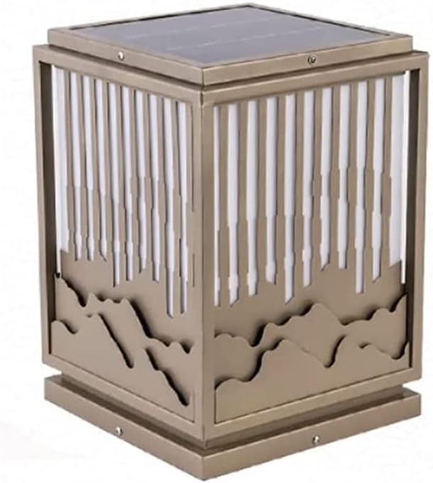 Solar Powered Post Cap Light IP65 Waterproof Outdoor LED Column Lamp with Mountain Design for Fence, Pillar, Deck, Patio, Garden Courtyard Pathway Decor