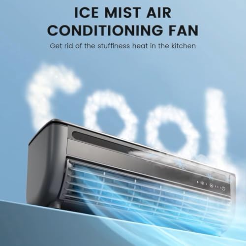 Mini Portable Air Conditioner, Portable Cooling Air-Conditioning Fan, No Drilling Kitchen Wall Wireless Charging Air Conditioner Fan, Ice Mist Ions, Rapid Cooling, for Home Kitchen (White)
