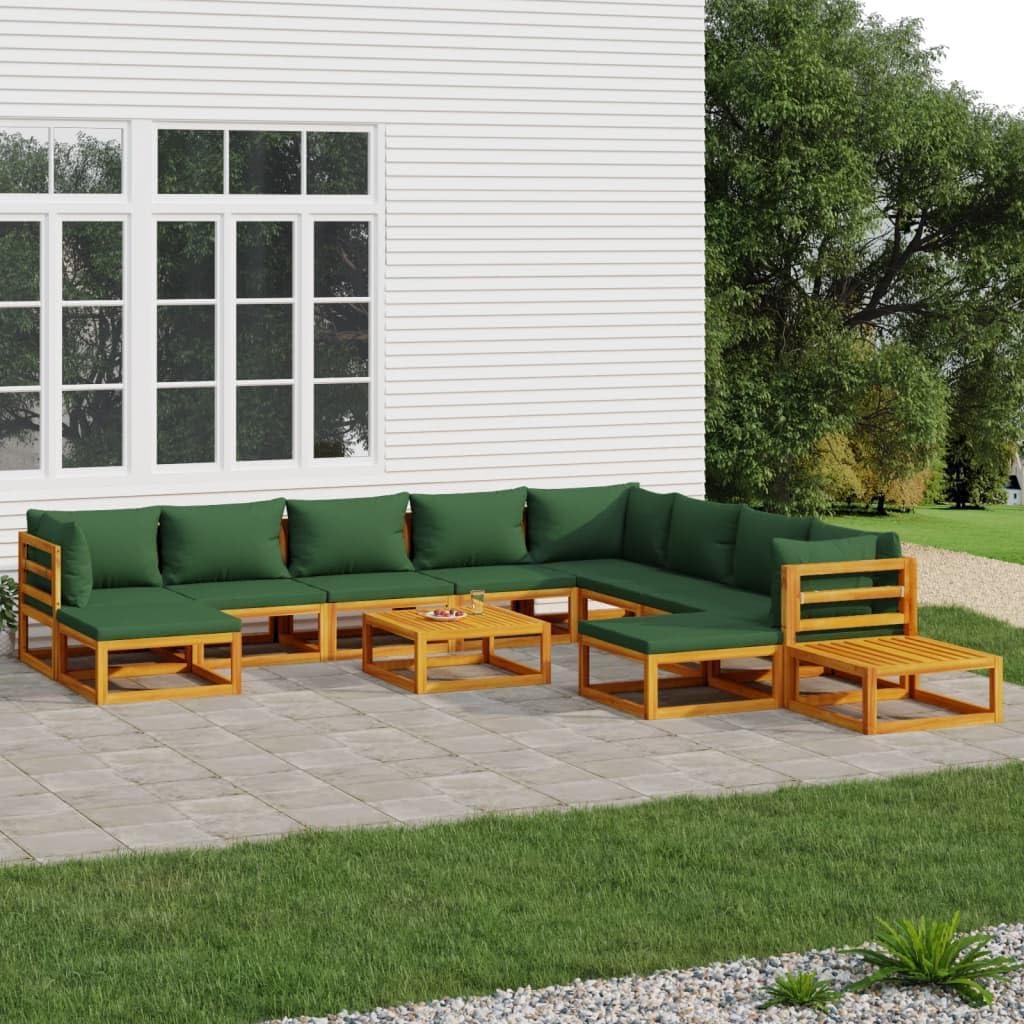 12 Piece Patio Lounge Set with Green Cushions Solid Wood,Premium Acacia Wood Patio Lounge Set with Comfortable Cushions for Outdoor Relaxation Patio Furniture Sets, Outdoor Furniture Sets