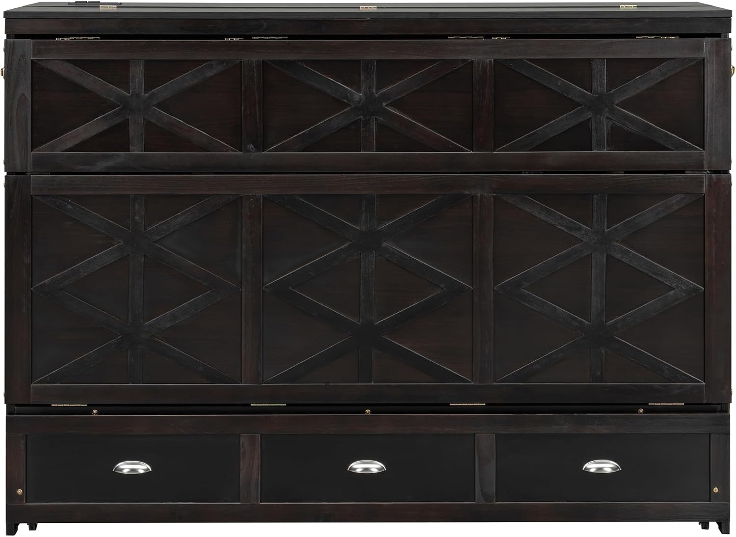 Merax Queen Size Murphy Bed Cabinet with Charging Station and Storage Drawer, Wooden Foldable Platform Bed Frame for Home Office Small Room, Brushed Espresso