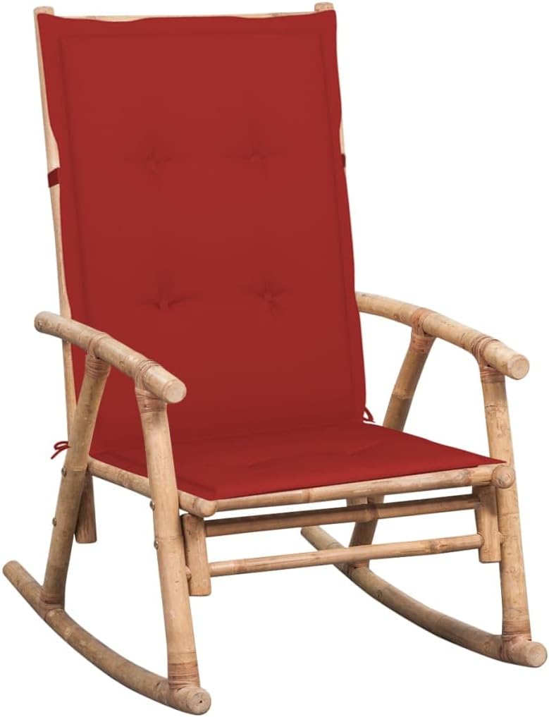 Rocking Chair with Cushion Bamboo,Comfy Bamboo Rocking Chair with Water-Resistant Cushion for Relaxing Outdoors/Indoors Outdoor Furniture, Outdoor Chairs