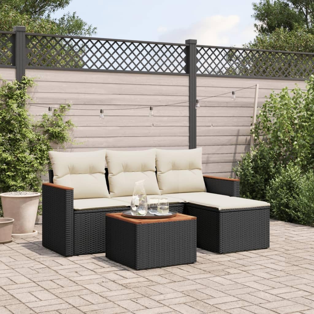 Garden Sofa Set Black PE Rattan, 5-Piece Modular Outdoor Furniture, UV-Resistant Patio Table and Chairs for Backyard, Balcony, Terrace
