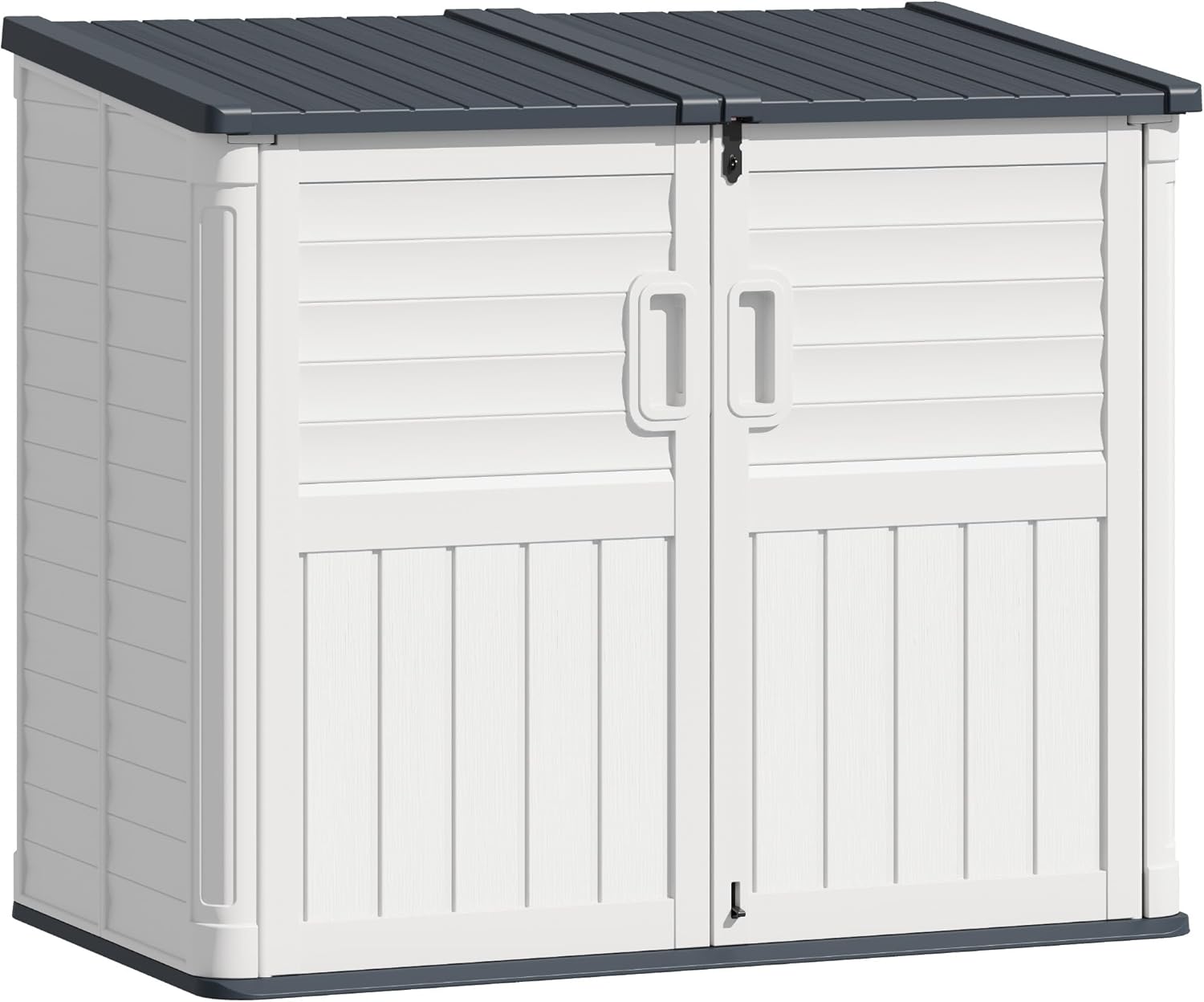 TUOZE 34 Cu Ft Resin Storage Shed, Waterproof Outdoor Storage Cabinet with Sloping Roof & Lockable Lid for Garden Tools, Trash Cans (Beige)