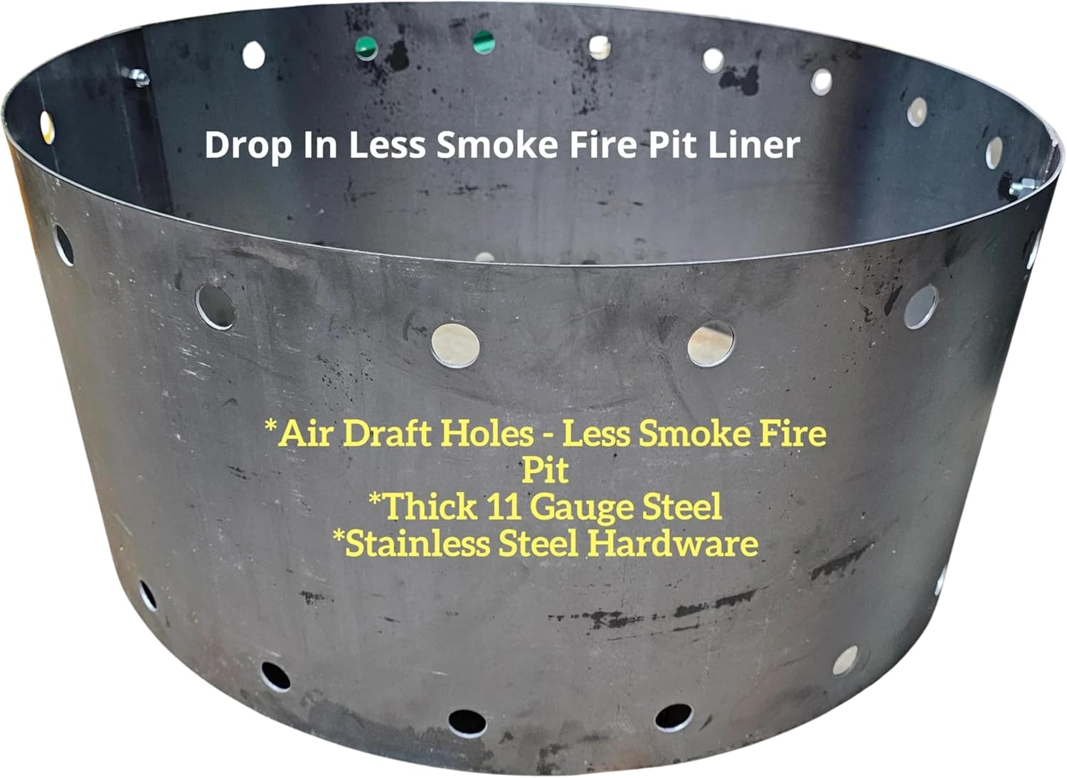 No Smoke Campfire Fire Pit Ring Liner.Draft & Vent Holes 11 Gauge Steel. 30