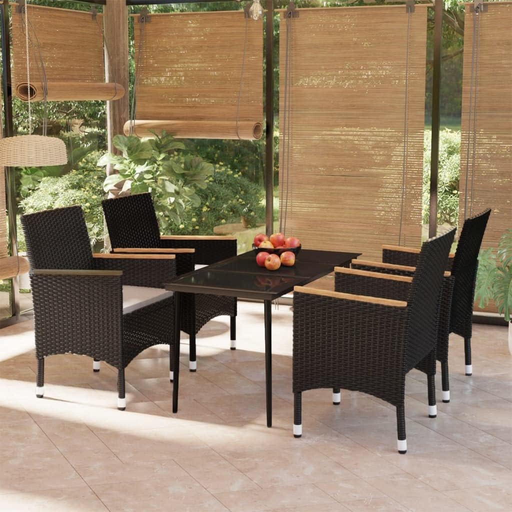 5 Piece Patio Dining Set with Cushions Black,Outdoor Patio Dining Set with 4 WaterResistant PE Rattan Chairs and Glass Table for Backyard and Garden Patio Furniture, Outdoor Furniture Sets