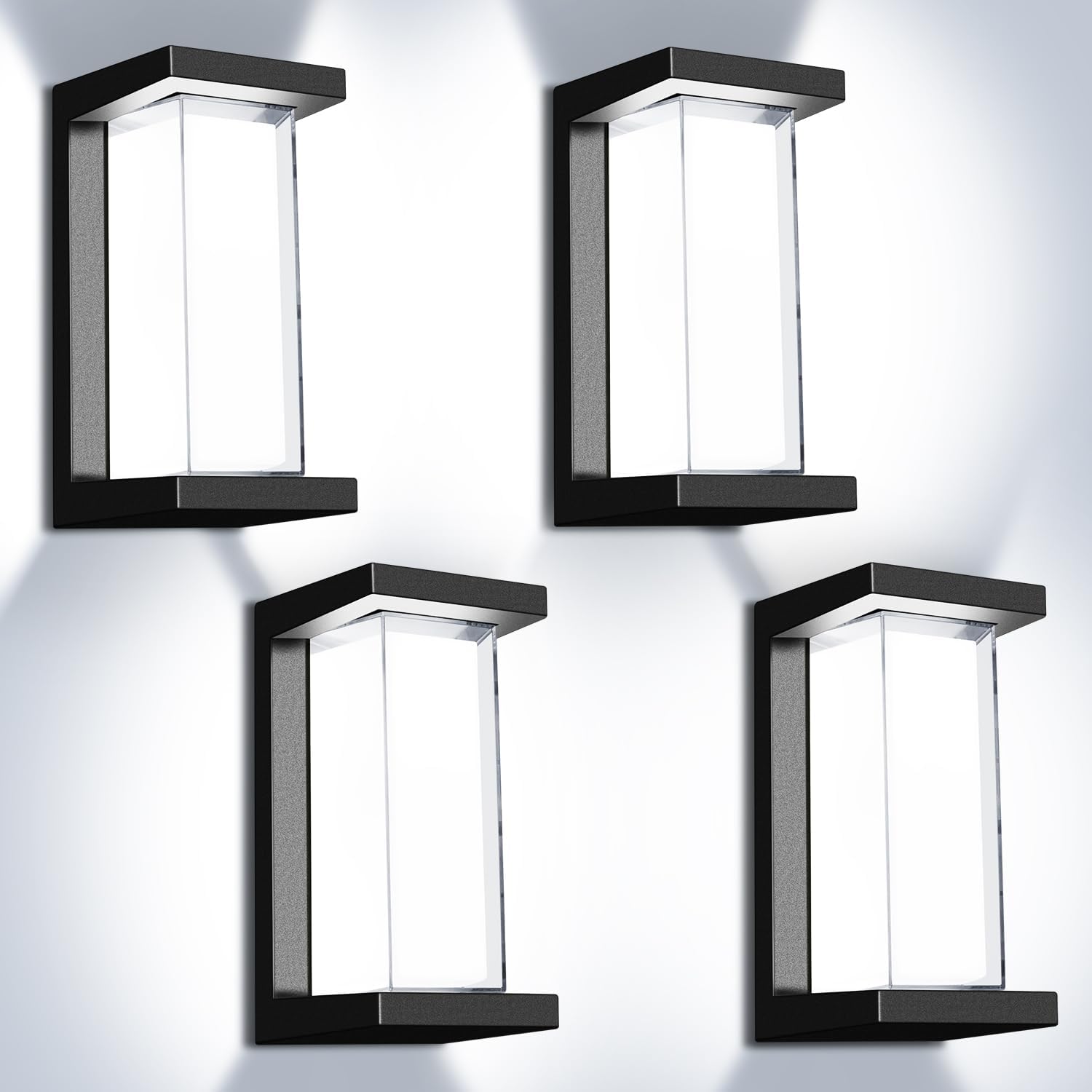 Juyace 18W Exterior Lighting Fixtures 4 Pack Budget-Friendly Outdoor Porch Lights Modern Black Sconces Wall Mount 1800Lm 6000K IP65 Waterproof for Garage House Patio Front Door Entryway