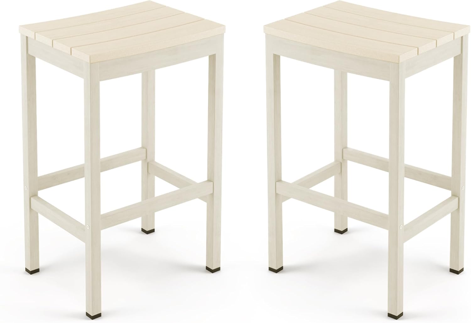 Outdoor Bar Stools Set of 2, 26 Inch All Weather HDPS Patio Counter Height Barstools with Footrest, Aluminum Bar Stool Chairs for Hot Tub, Balcony, Yard, Indoor Or Outdoor Use,Sand