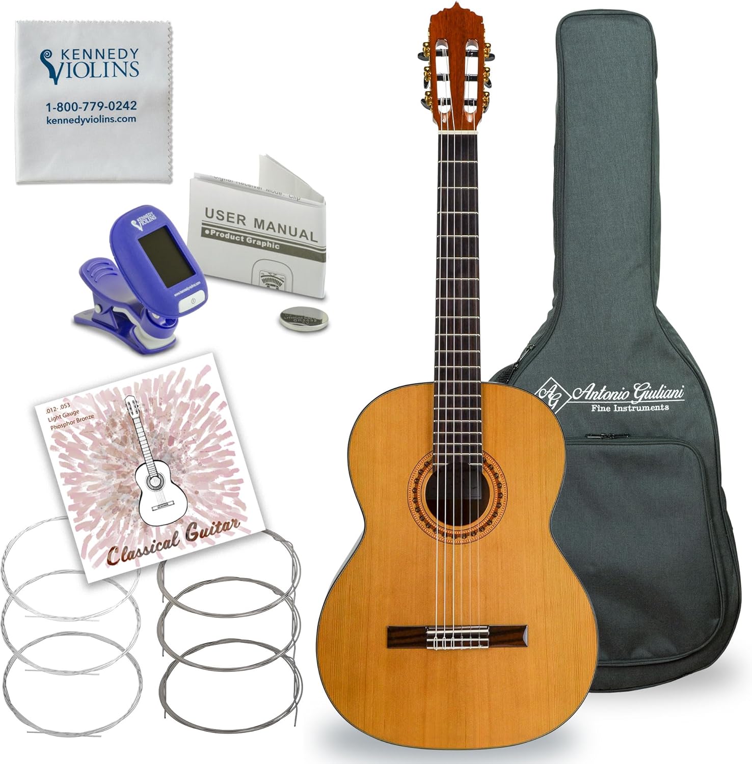 Antonio Giuliani Classical Mahogany Guitar Outfit (CL-5) - Acoustic Guitar with Case and Accessories By Kennedy Violins