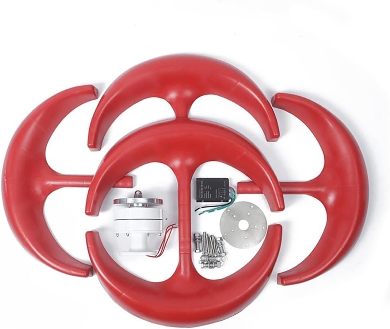 Wind Turbine, Vertical Wind Turbine Generator 1000W 5 Blades12v 24v with MPPT Charge Controller Low Noise Wind Speed Start Rotation for Home(Red,Turbine ONLY_24V)