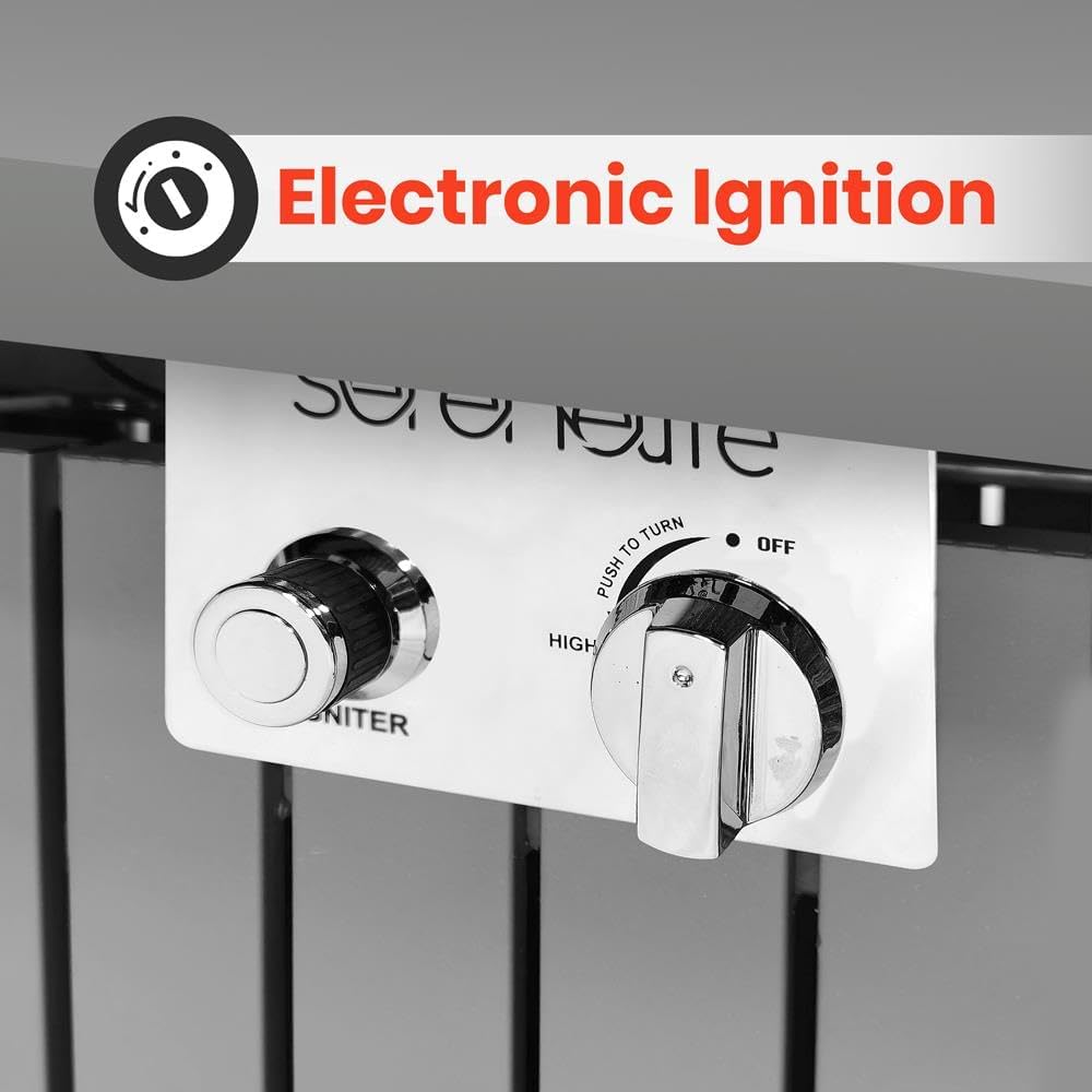 SereneLife Outdoor Propane Fire Pit Table - CSA/ETL Certified 50,000 BTU Pulse Ignition Weatherproof Rectangle Propane Gas Fire Table w/Adjustable Flame - Glass Rocks Wind Guard, Black SLFPSX55