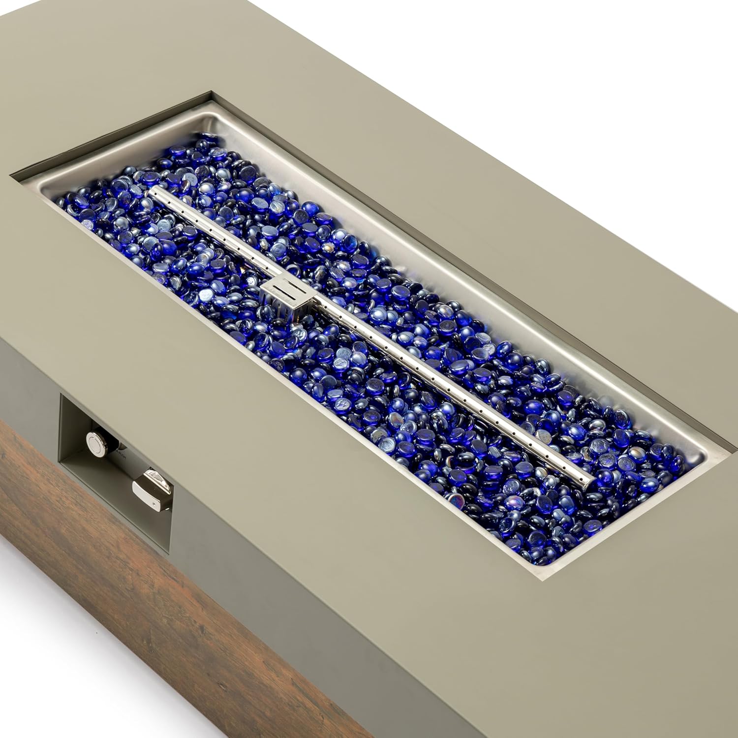 48 Inches Black Wood Grain Fire Pit Table for Living Room – Outdoor & Indoor Use, Elegant Design, Cozy Gatherings & Warm Ambiance (1 Doors)