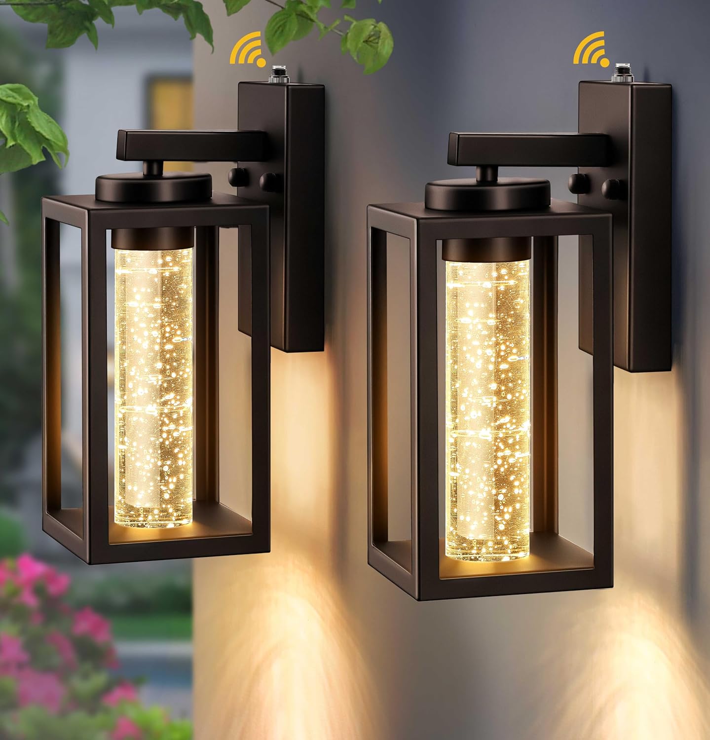 VIANIS 2 Pack Porch Lights Outdoor, Farmhouse Oil Rubbed Bronze Dusk to Dawn Exterior House Lighting Fixtures Wall Mount with Integrated 10W LED Light Source, Die-Cast Aluminum Outdoor Sconce Lantern