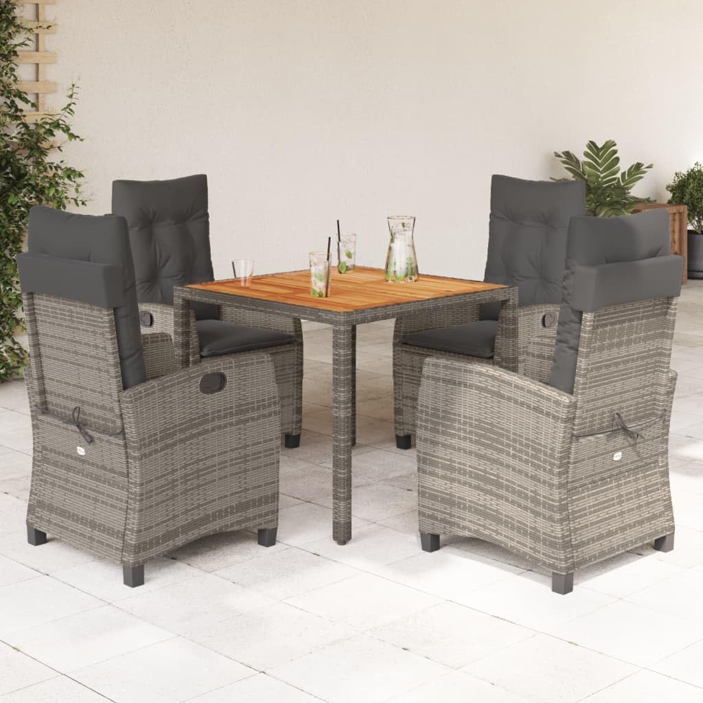 5 Piece Patio Dining Set with Cushions Gray Poly Rattan Garden Furniture