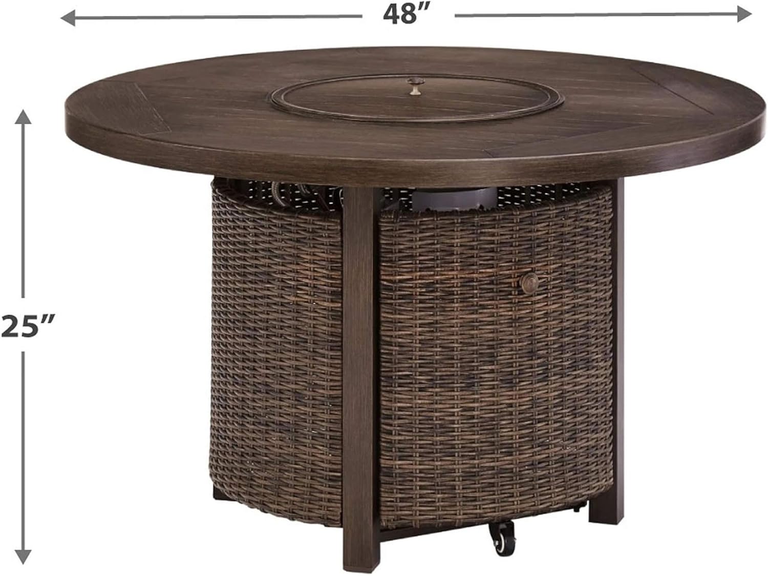 Benjara BM210647 48 Inches Round Fire Pit Table with Handwoven Resin Wicker, Brown