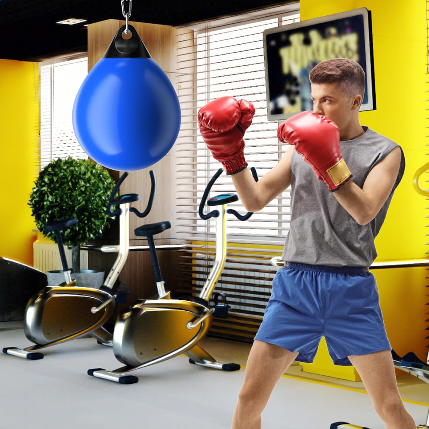 GYMAX Punching Bag, Water Aqua Bag w/Water Injector & Hanging Accessories, Folding Heavy Duty Boxing Bag for Home Gym, Boxing Training Equipment for Adults