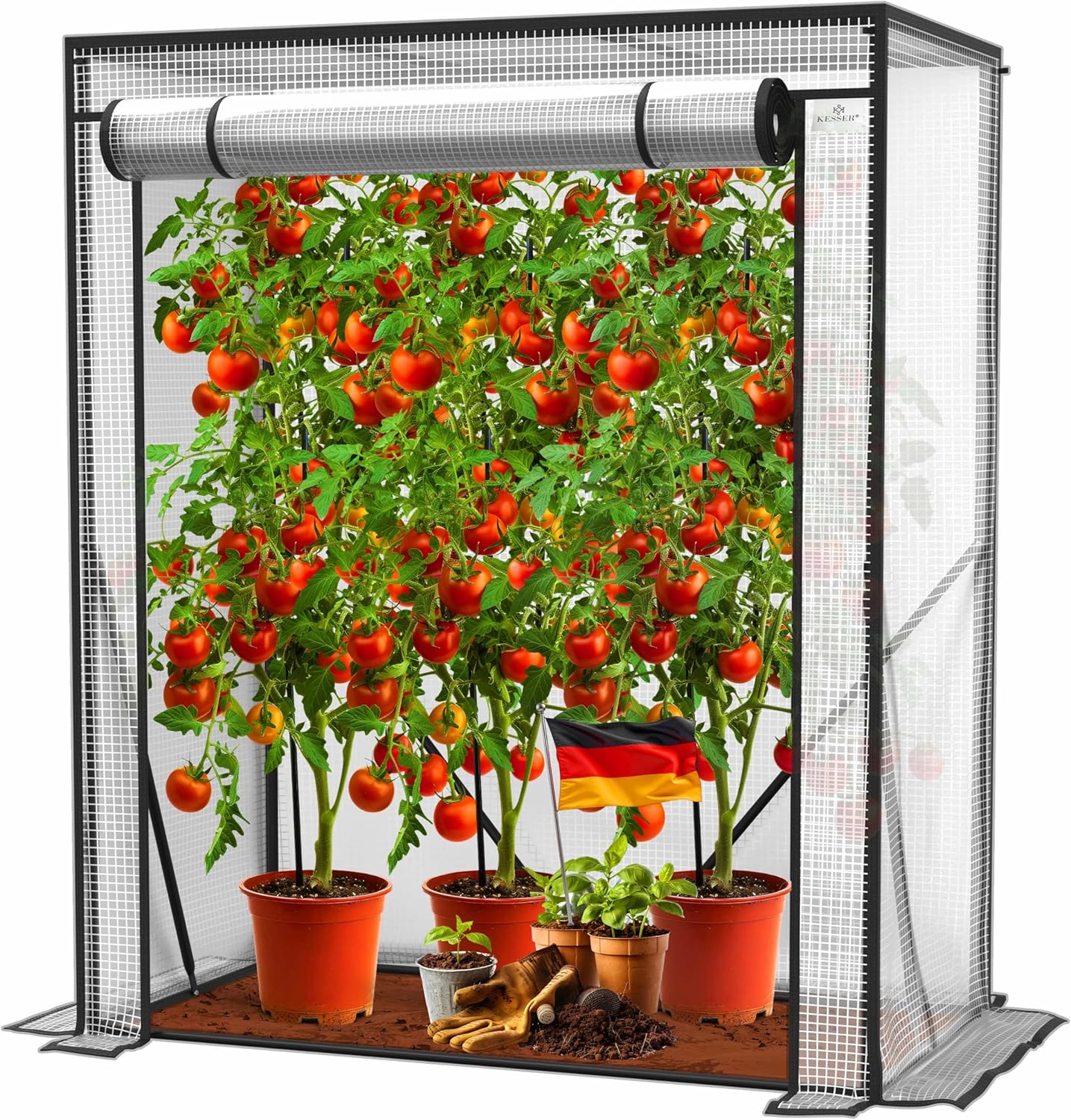 KESSER® Premium Plastic Film Tomato Greenhouse, Small Greenhouse, Tomato Greenhouse with Roll Up Door – 100 x 50 x 150 cm Early Layer, Vegetables, Flowers, Fruits, Garden
