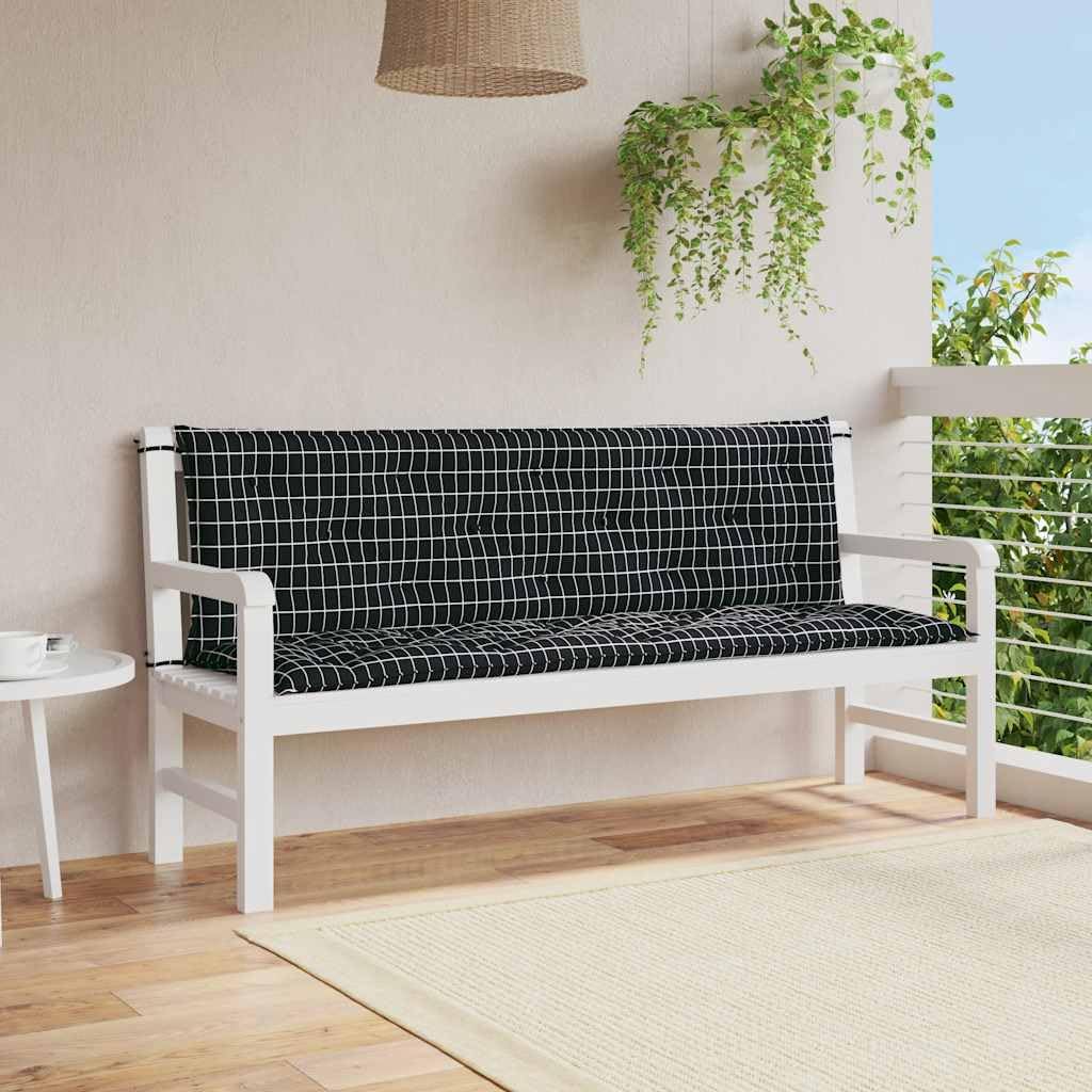 Garden Bench Cushions 2pcs Black Check Pattern 59.1