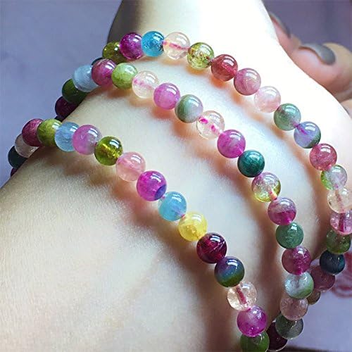 1 Strands Natural Colorful Mix Blue Pink Green Tourmaline Multi-color Stretch Bracelet Round Beads Necklace 3 Turns 5mm 04523