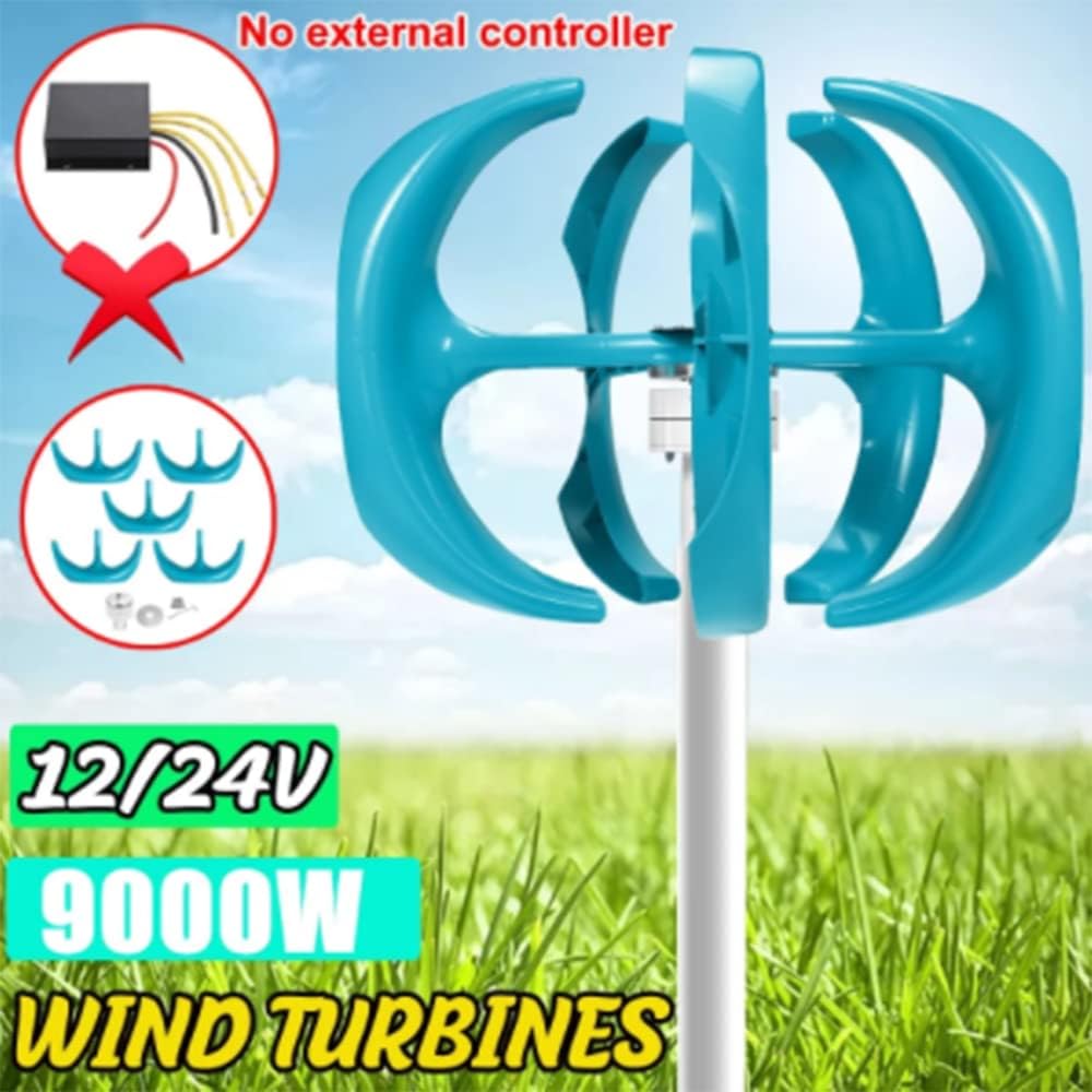 9000W 12V 24V 5 Blades Lantern Wind Turbines Generator Vertical Axis Motor Kit for Home Hybrids Streetlight Use Electromagnetic